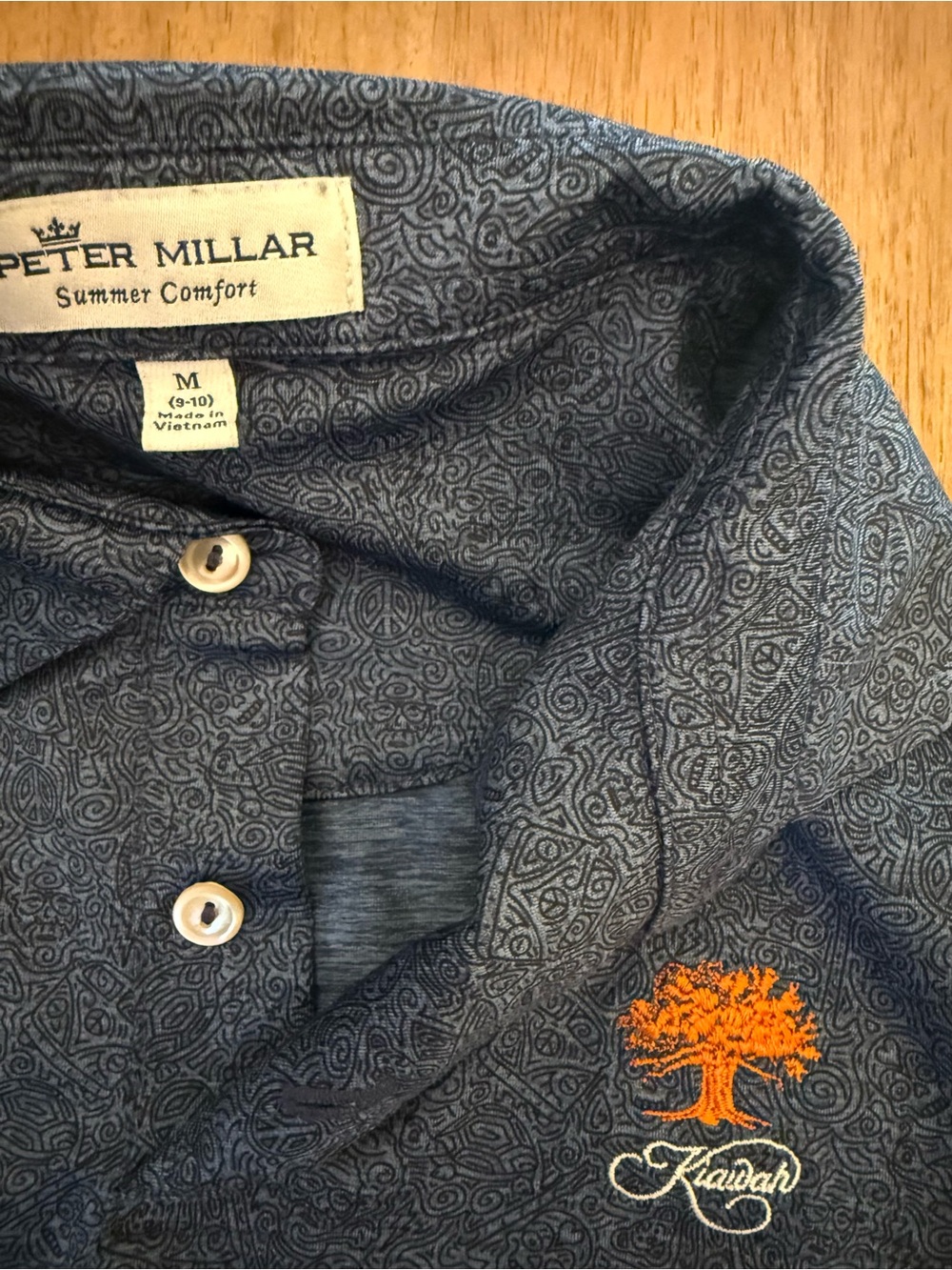 Peter Millar Navy Patterned Button-Down Shirt with Orange Tree Logo